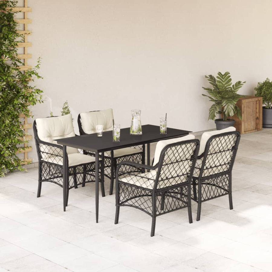 Set Mobilier De Grădină Cu Perne, 5 Piese, Negru, Poliratan