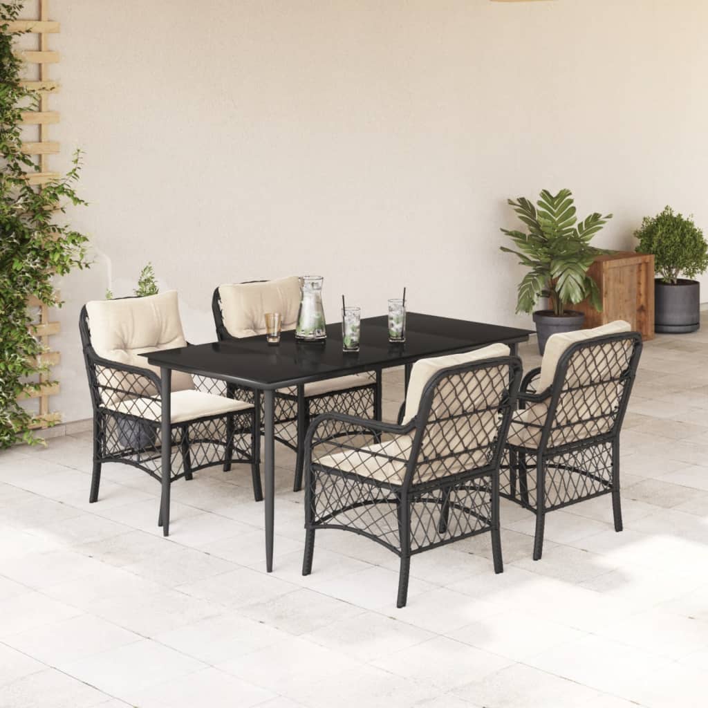 Set Mobilier De Grădină Cu Perne, 5 Piese, Negru, Poliratan