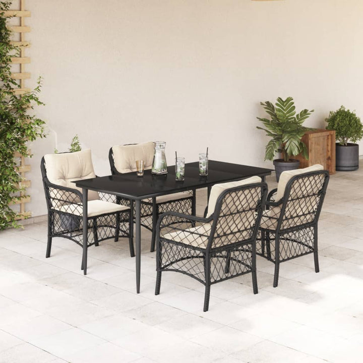 Set Mobilier De Grădină Cu Perne, 5 Piese, Negru, Poliratan