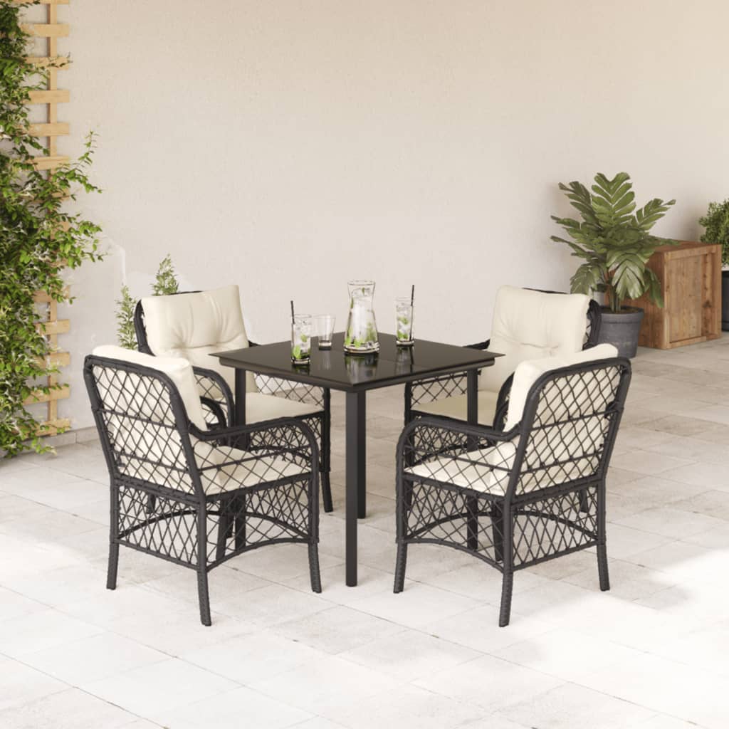 Set Mobilier De Grădină Cu Perne, 5 Piese, Negru, Poliratan