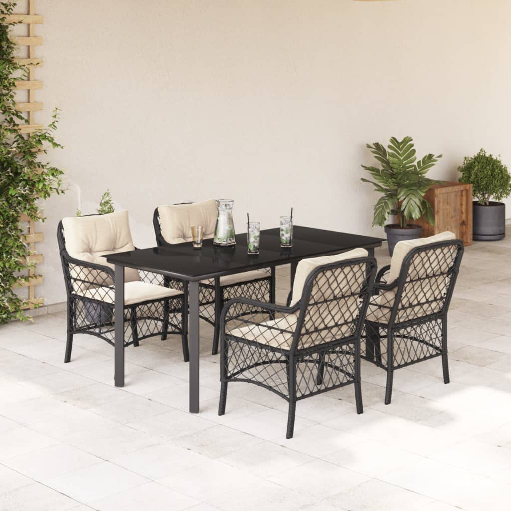 Set Mobilier De Grădină Cu Perne, 5 Piese, Negru, Poliratan