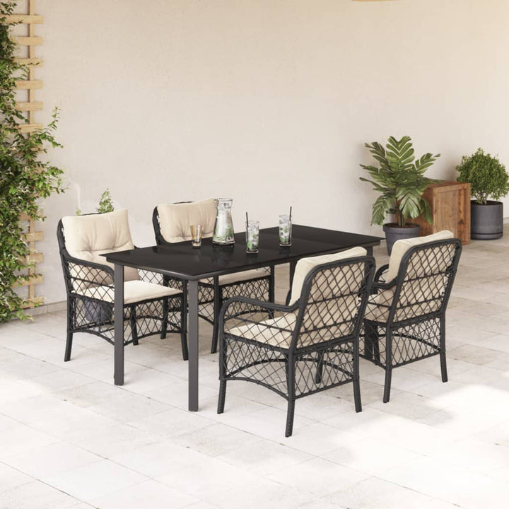 Set Mobilier De Grădină Cu Perne, 5 Piese, Negru, Poliratan
