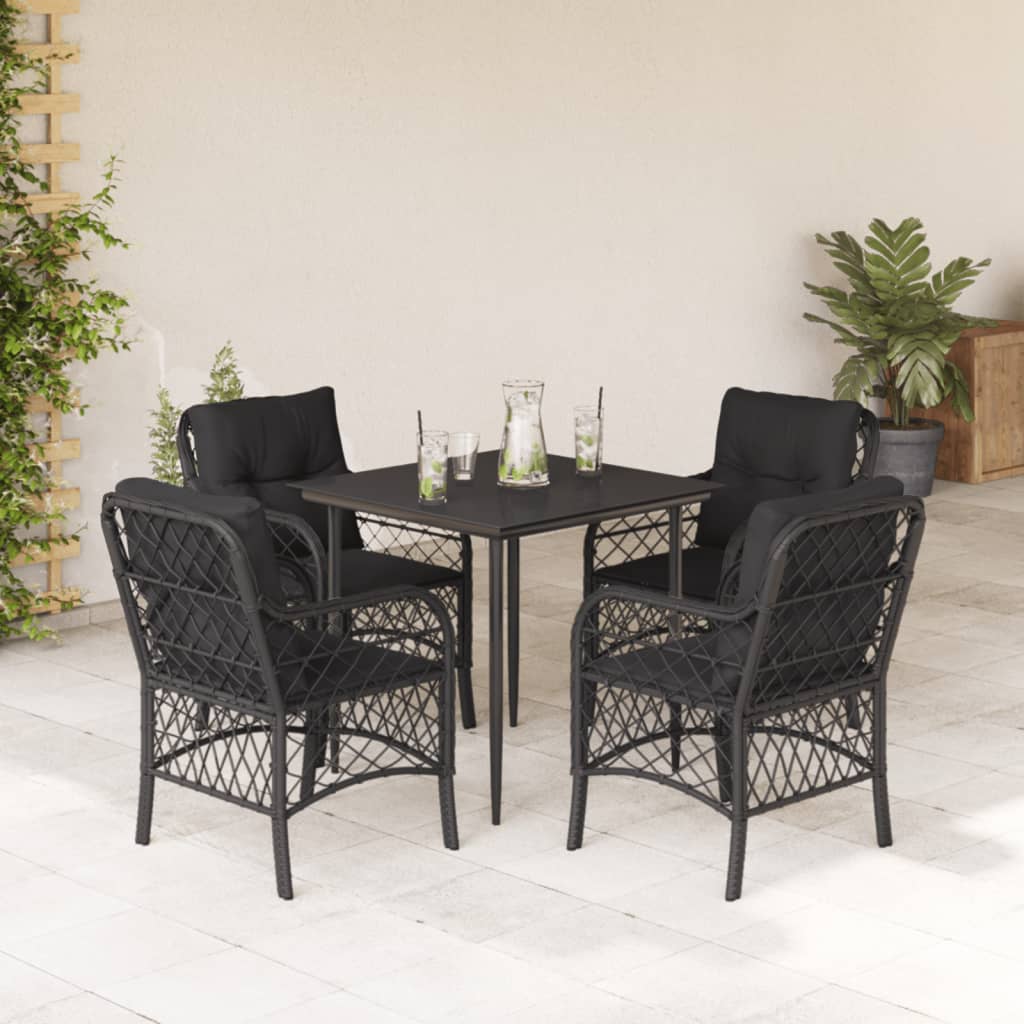 Set Bistro Cu Perne, 3 Piese, Negru, Poliratan