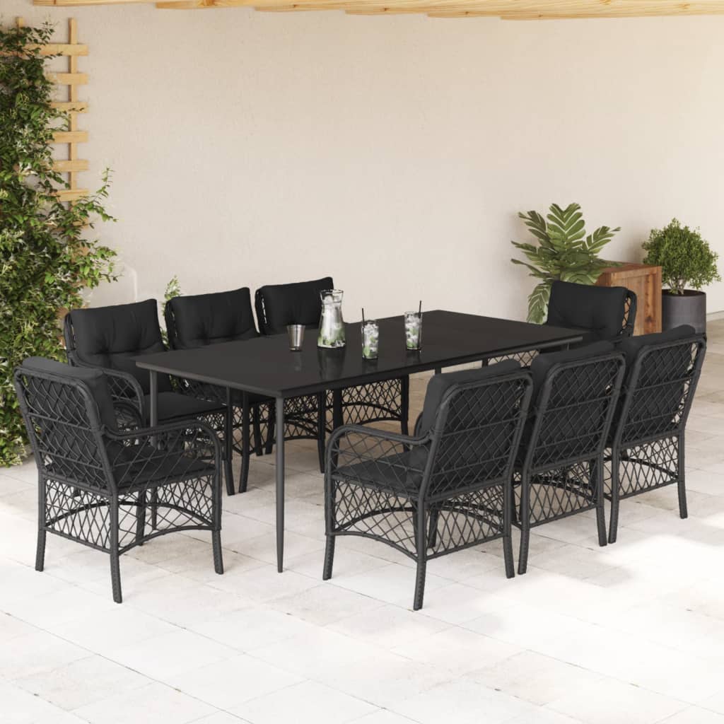 Set Bistro Cu Perne, 3 Piese, Negru, Poliratan
