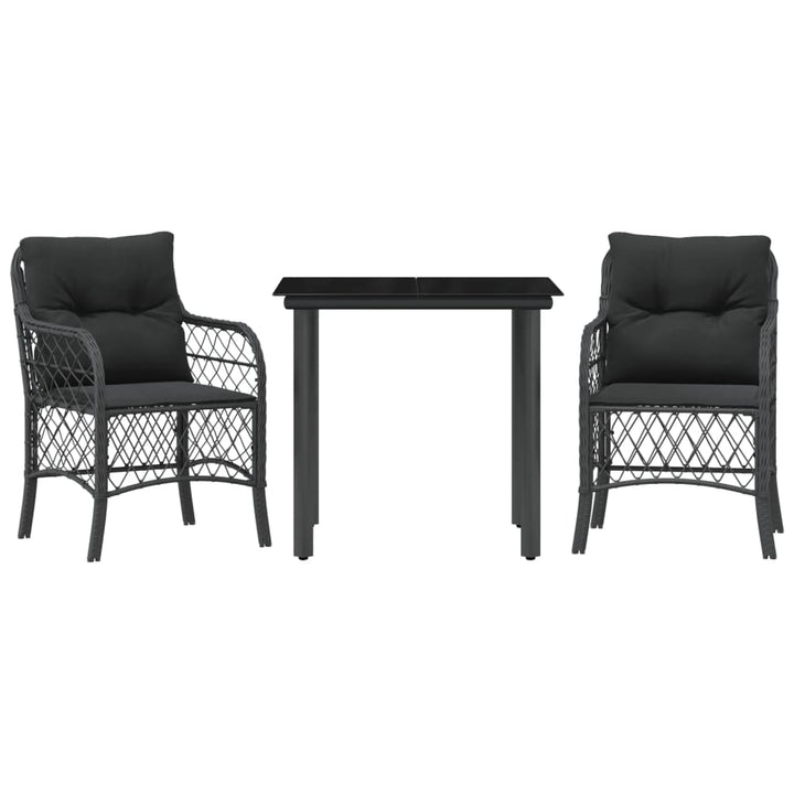Set Bistro Cu Perne, 3 Piese, Negru, Poliratan
