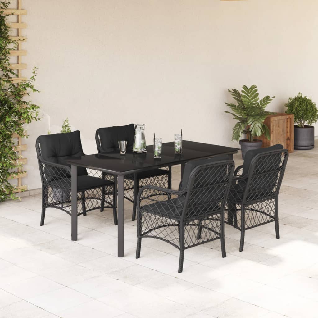 Set Bistro Cu Perne, 3 Piese, Negru, Poliratan