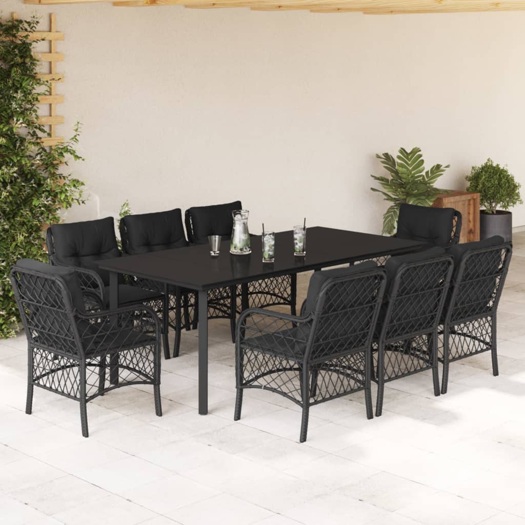 Set Bistro Cu Perne, 3 Piese, Negru, Poliratan