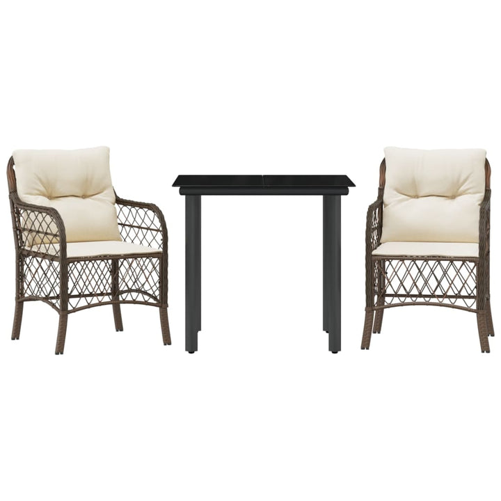Set Bistro Cu Perne, 3 Piese, Maro, Poliratan