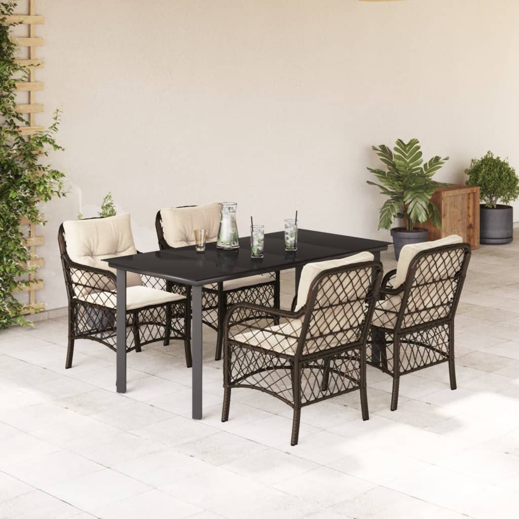 Set Bistro Cu Perne, 3 Piese, Maro, Poliratan