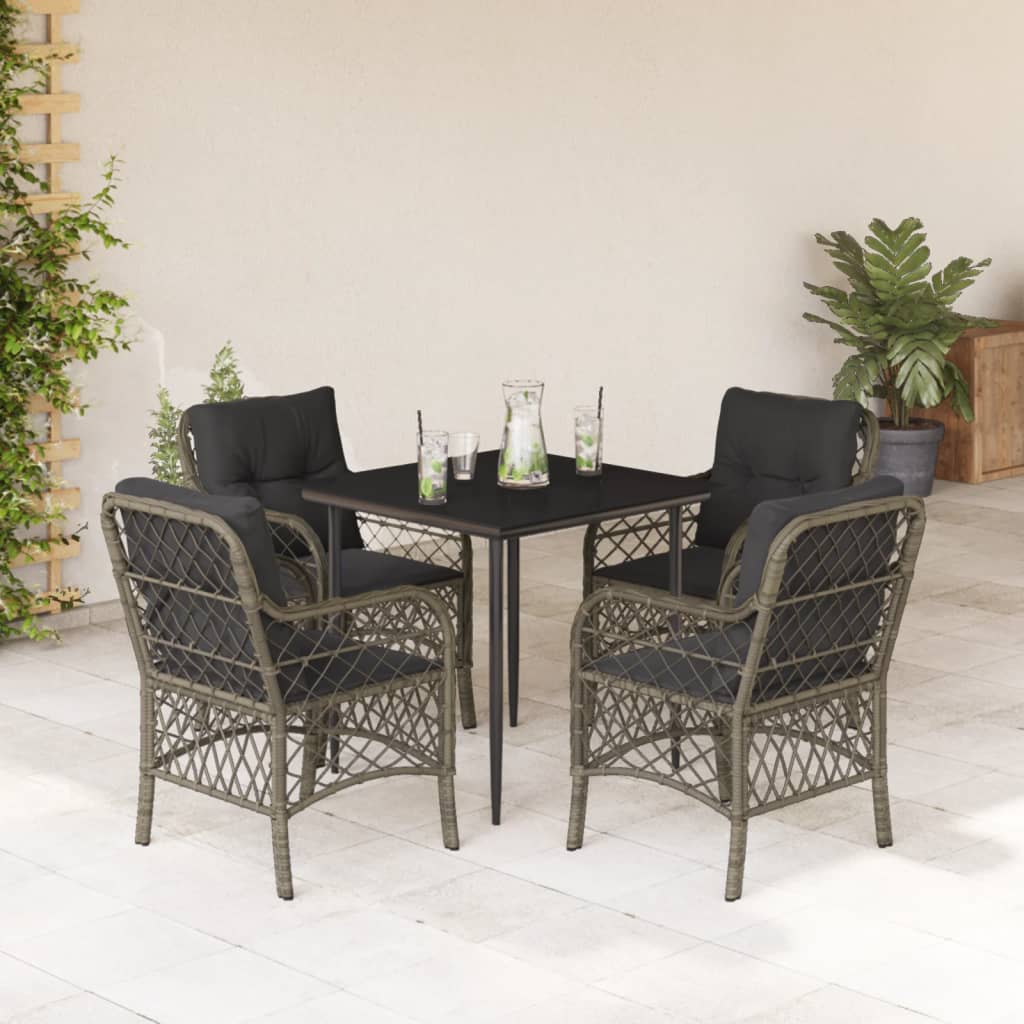 Set Mobilier De Grădină Cu Perne, 5 Piese, Gri, Poliratan