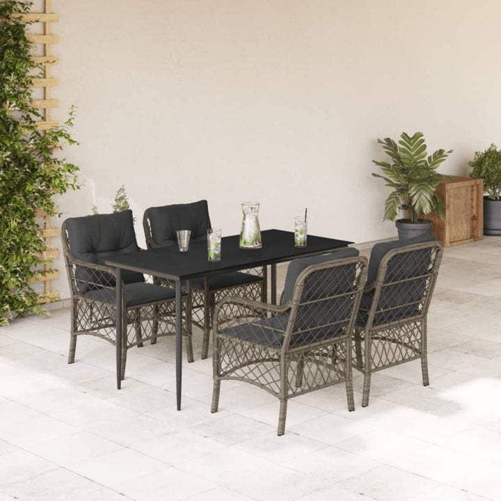 Set Mobilier De Grădină Cu Perne, 5 Piese, Gri, Poliratan