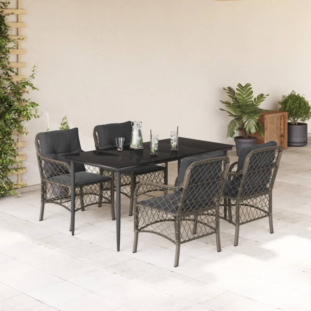 Set Mobilier De Grădină Cu Perne, 5 Piese, Gri, Poliratan