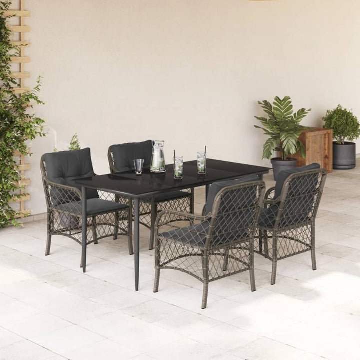 Set Mobilier De Grădină Cu Perne, 5 Piese, Gri, Poliratan