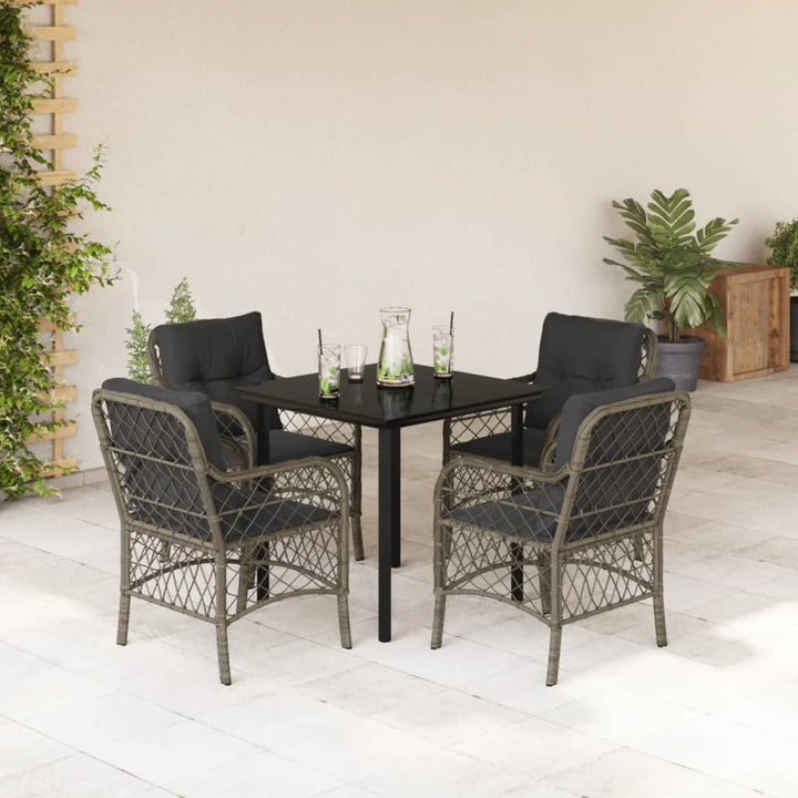 Set Mobilier De Grădină Cu Perne, 5 Piese, Gri, Poliratan