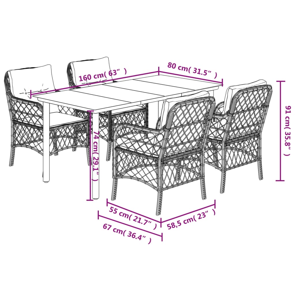 Set Mobilier De Grădină Cu Perne, 5 Piese, Gri, Poliratan
