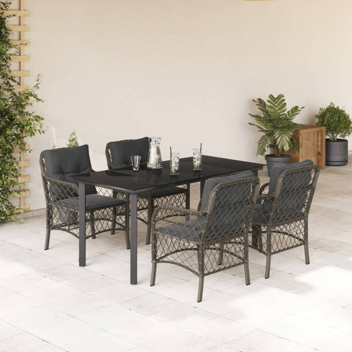 Set Mobilier De Grădină Cu Perne, 5 Piese, Gri, Poliratan