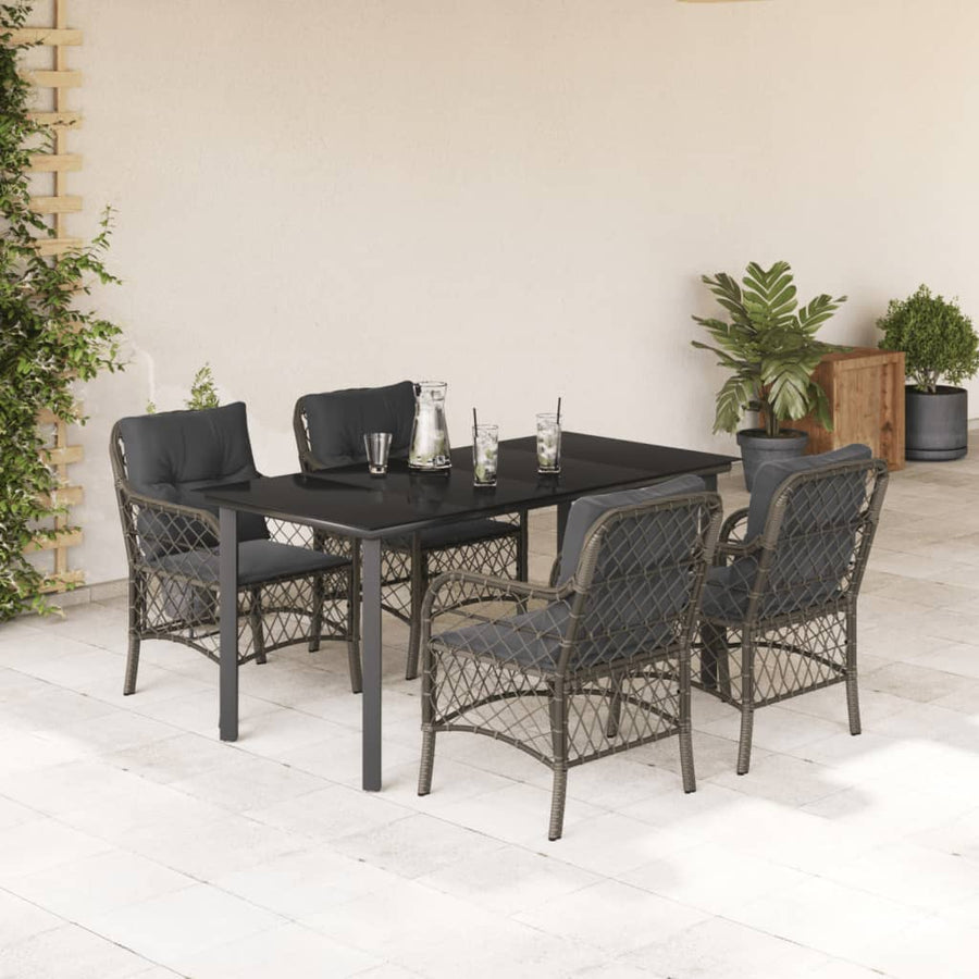 Set Mobilier De Grădină Cu Perne, 5 Piese, Gri, Poliratan