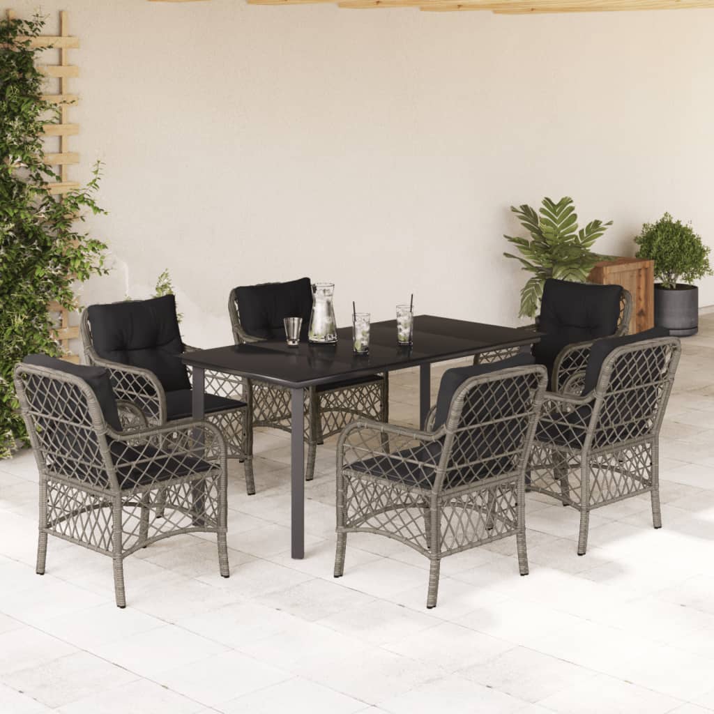 Set Mobilier De Grădină Cu Perne, 5 Piese, Gri, Poliratan