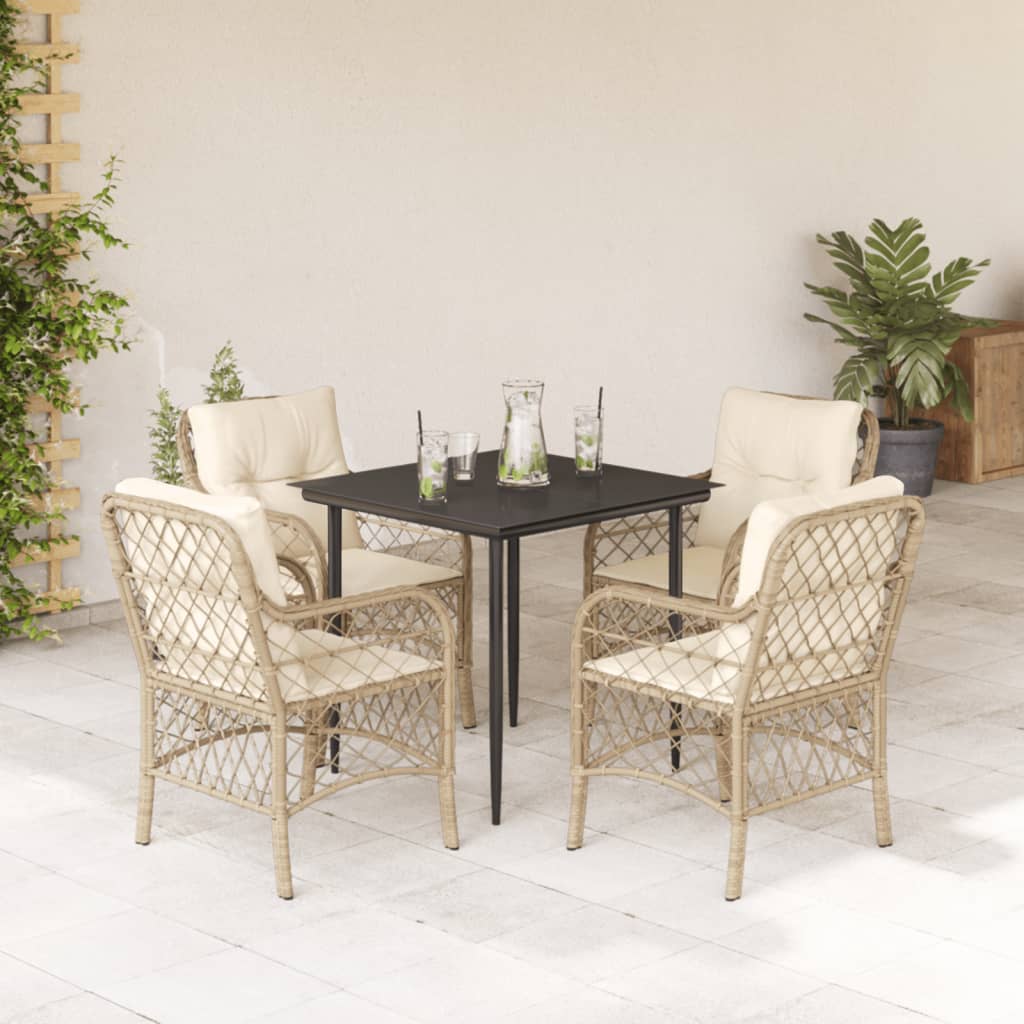 Set Mobilier De Grădină Cu Perne, 5 Piese, Bej, Poliratan