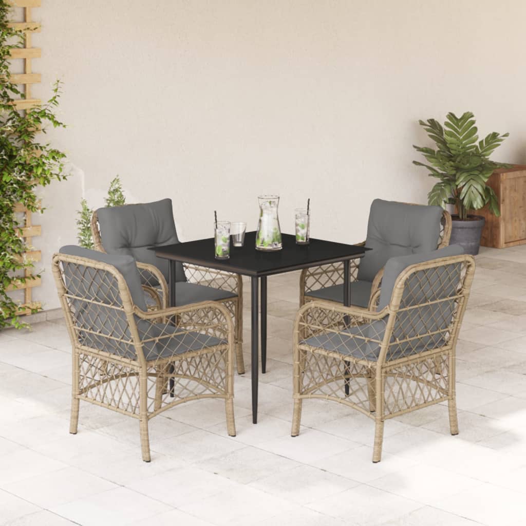 Set Mobilier Pentru Grădină, 5 Piese, Cu Perne, Bej, Poliratan