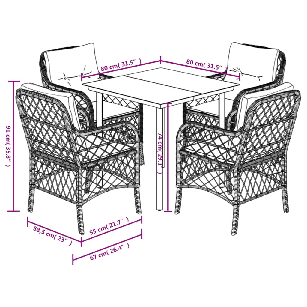 Set Mobilier Pentru Grădină, 5 Piese, Cu Perne, Bej, Poliratan