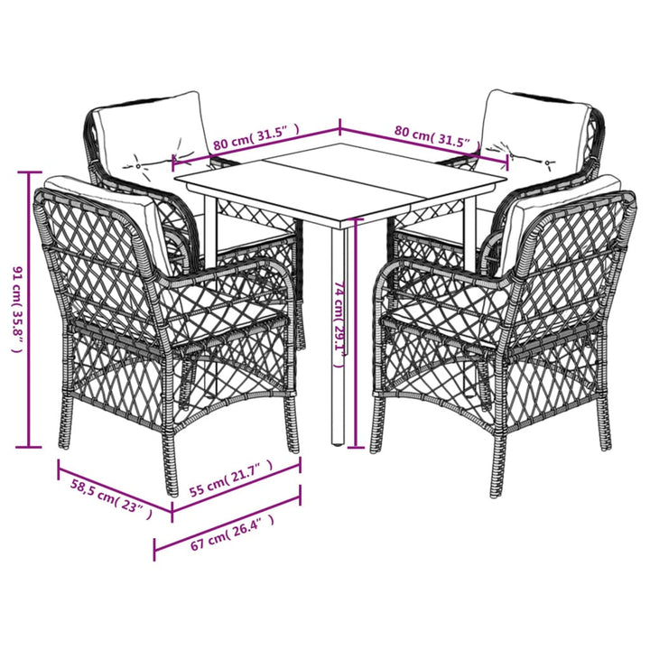 Set Mobilier Pentru Grădină, 5 Piese, Cu Perne, Bej, Poliratan