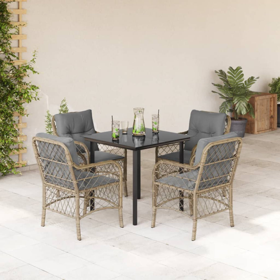 Set Mobilier Pentru Grădină, 5 Piese, Cu Perne, Bej, Poliratan