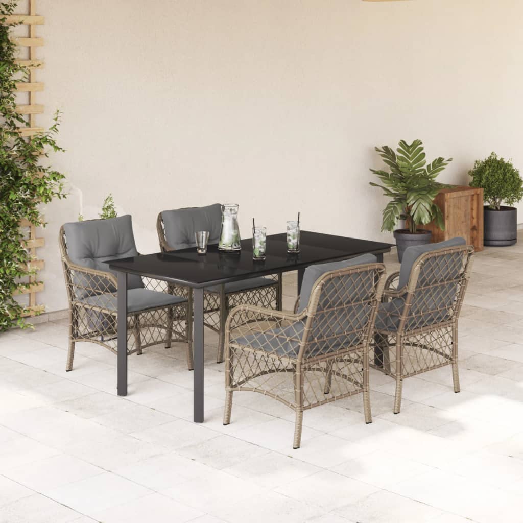 Set Mobilier Pentru Grădină, 5 Piese, Cu Perne, Bej, Poliratan