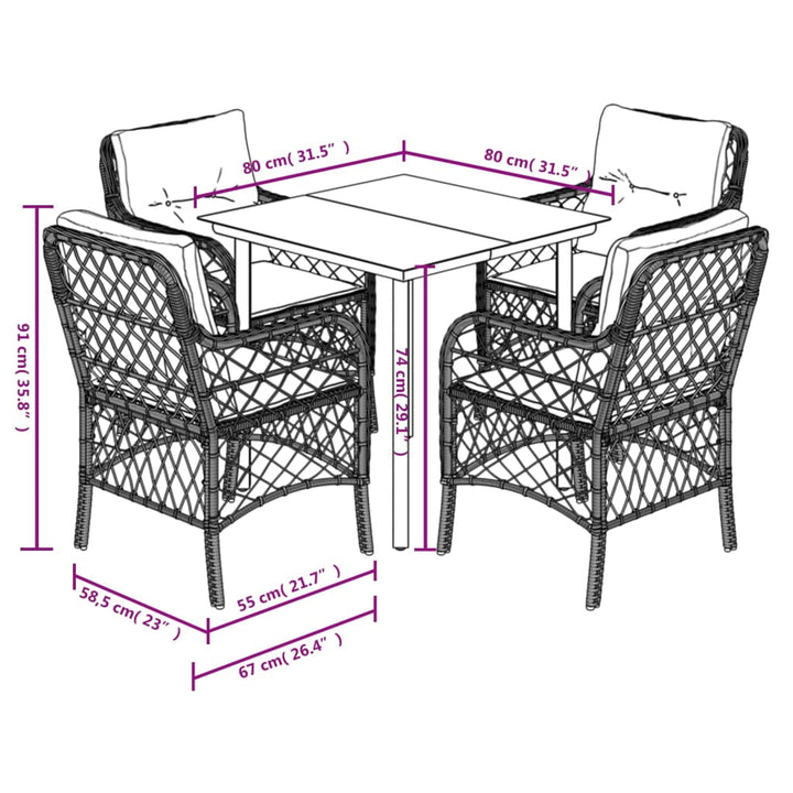 Set Mobilier De Grădină Cu Perne, 5 Piese Gri Deschis Poliratan