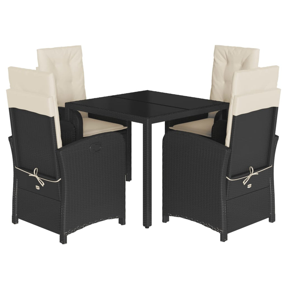 Set Mobilier De Grădină Cu Perne, 5 Piese, Negru, Poliratan Negru Și Crem