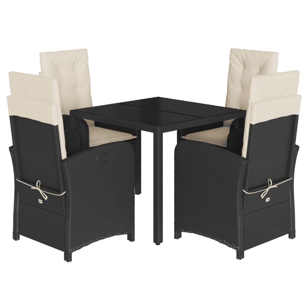 Set Mobilier De Grădină Cu Perne, 5 Piese, Negru, Poliratan Negru Și Crem