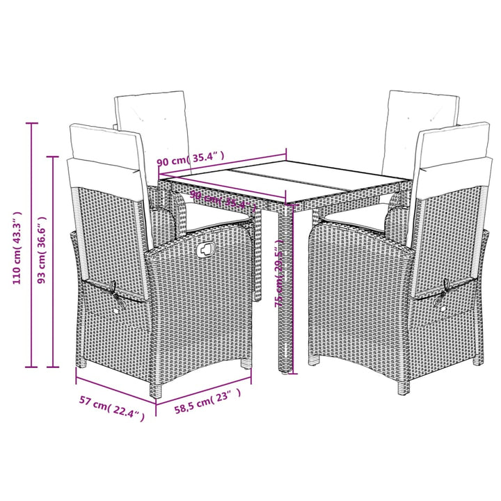 Set Mobilier De Grădină Cu Perne, 5 Piese, Negru, Poliratan Negru Și Crem