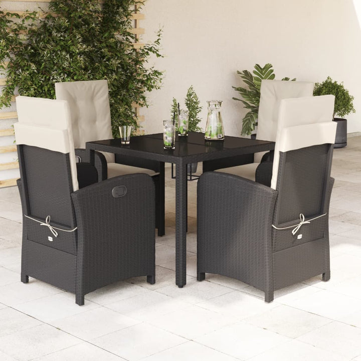 Set Mobilier De Grădină Cu Perne, 5 Piese, Negru, Poliratan Negru Și Crem