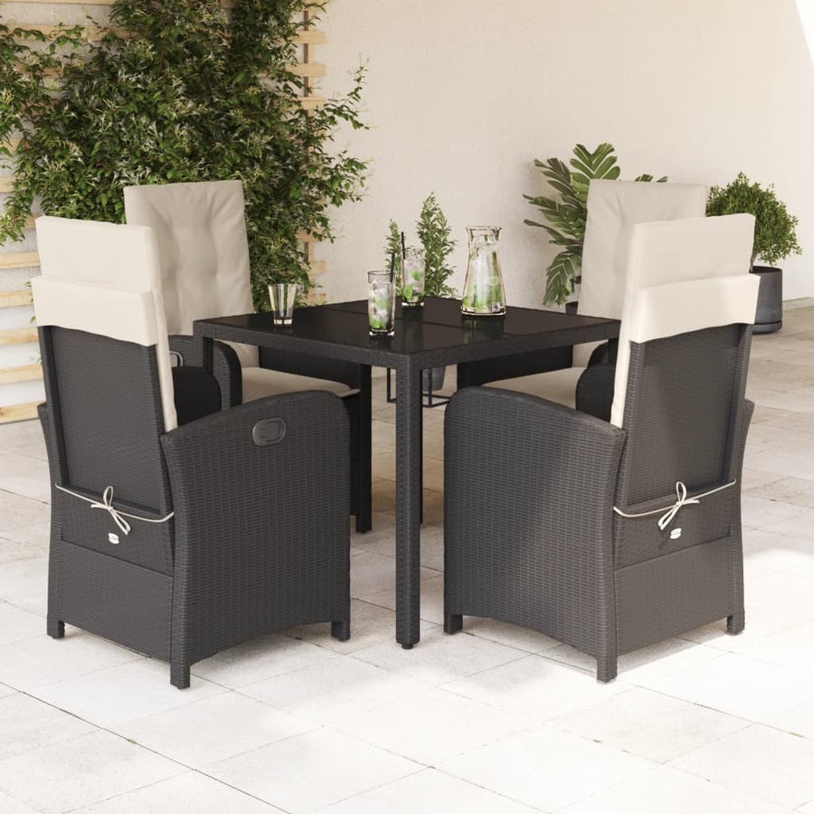 Set Mobilier De Grădină Cu Perne, 5 Piese, Negru, Poliratan Negru Și Crem