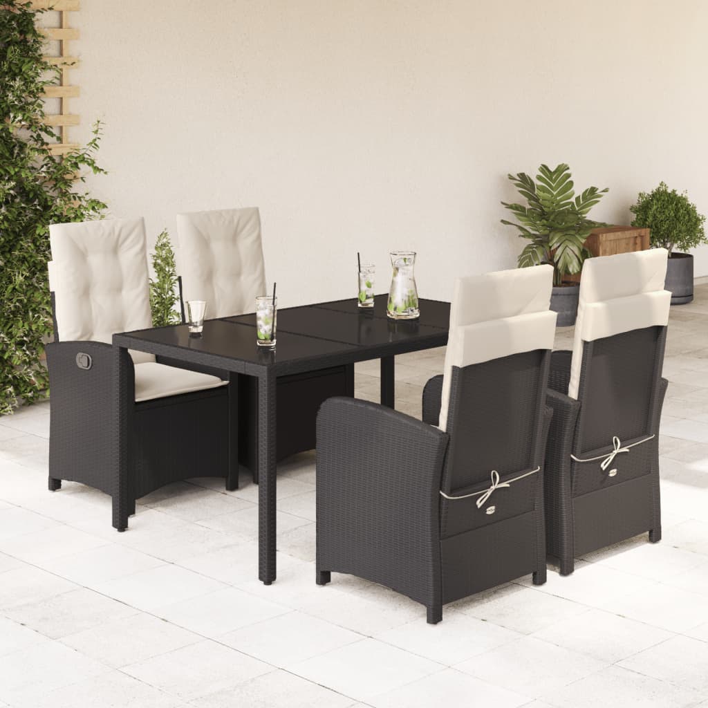 Set Mobilier De Grădină Cu Perne, 5 Piese, Negru, Poliratan Negru Și Crem