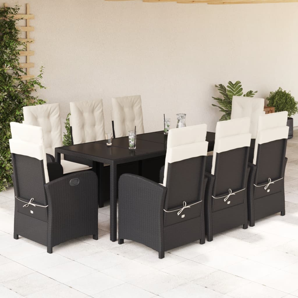 Set Mobilier De Grădină Cu Perne, 5 Piese, Negru, Poliratan Negru Și Crem