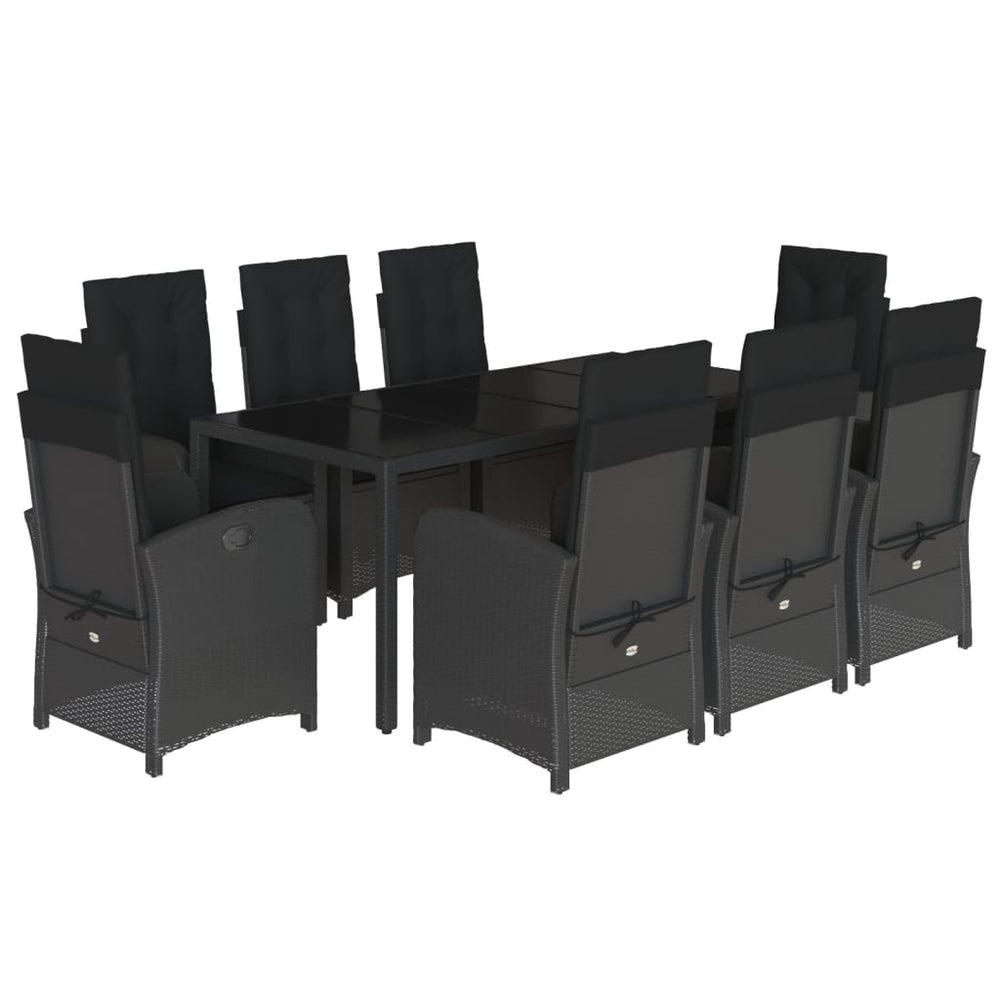 Set Mobilier De Grădină Cu Perne, 9 Piese, , Poliratan Negru