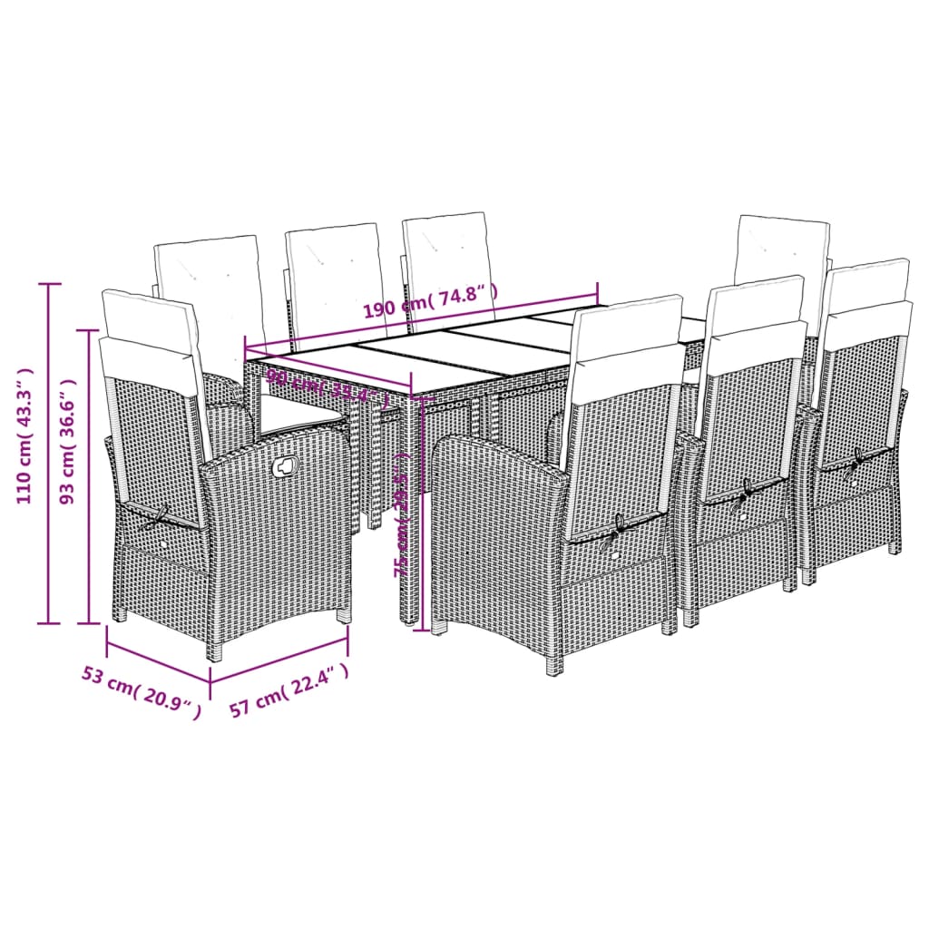 Set Mobilier De Grădină Cu Perne, 9 Piese, , Poliratan Negru