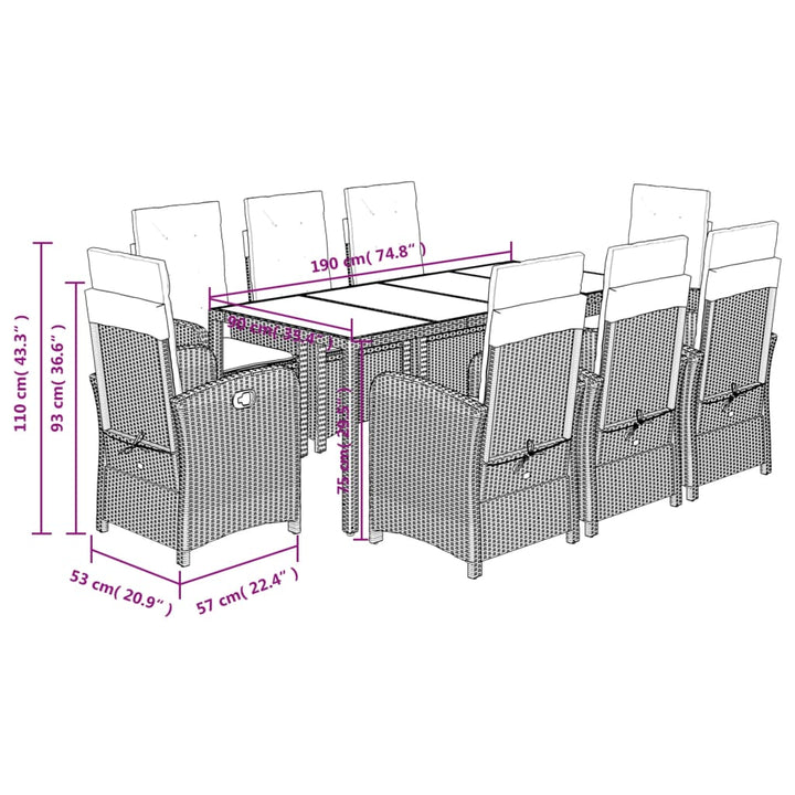 Set Mobilier De Grădină Cu Perne, 9 Piese, , Poliratan Negru