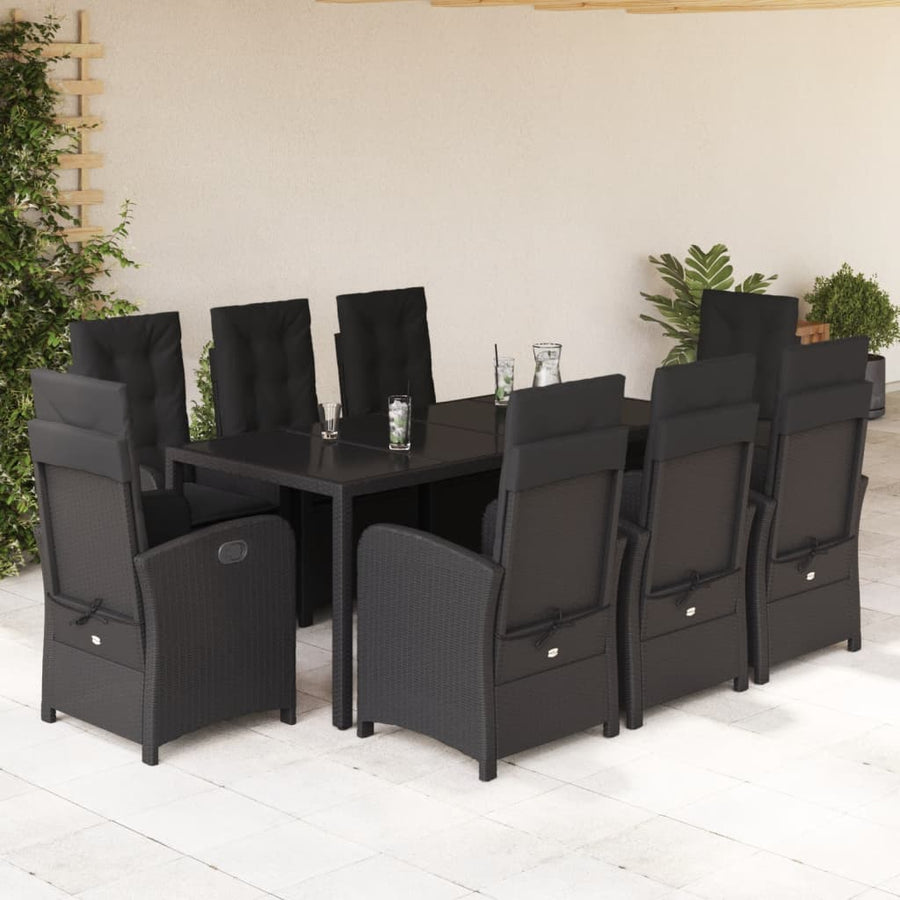Set Mobilier De Grădină Cu Perne, 9 Piese, , Poliratan Negru
