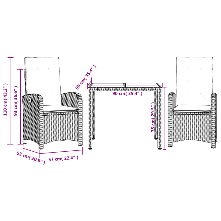 Set Mobilier De Grădină Cu Perne, 3 Piese, , Poliratan Gri