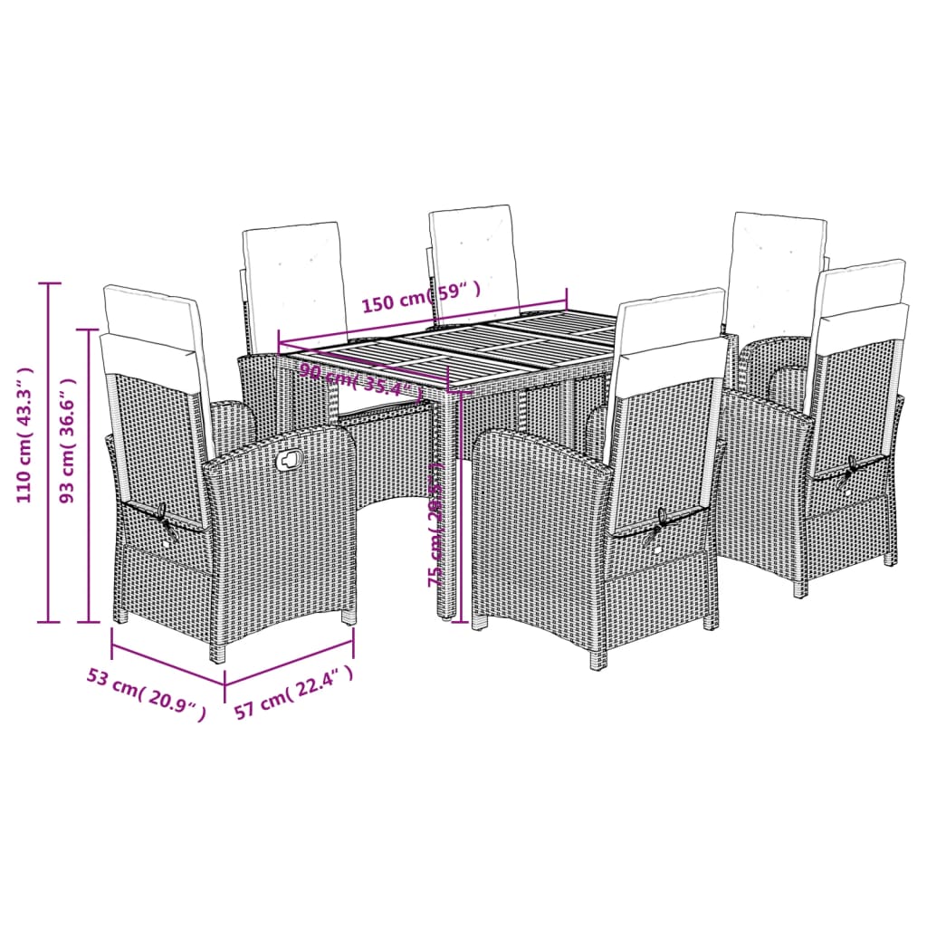 Set Mobilier De Grădină Cu Perne, 7 Piese, , Poliratan Gri