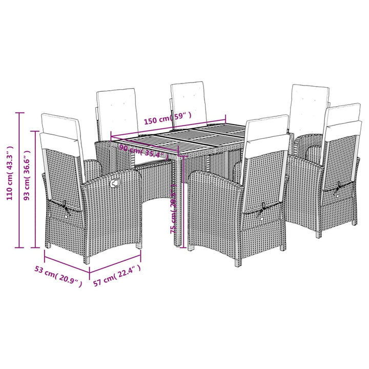 Set Mobilier De Grădină Cu Perne, 7 Piese, , Poliratan Gri