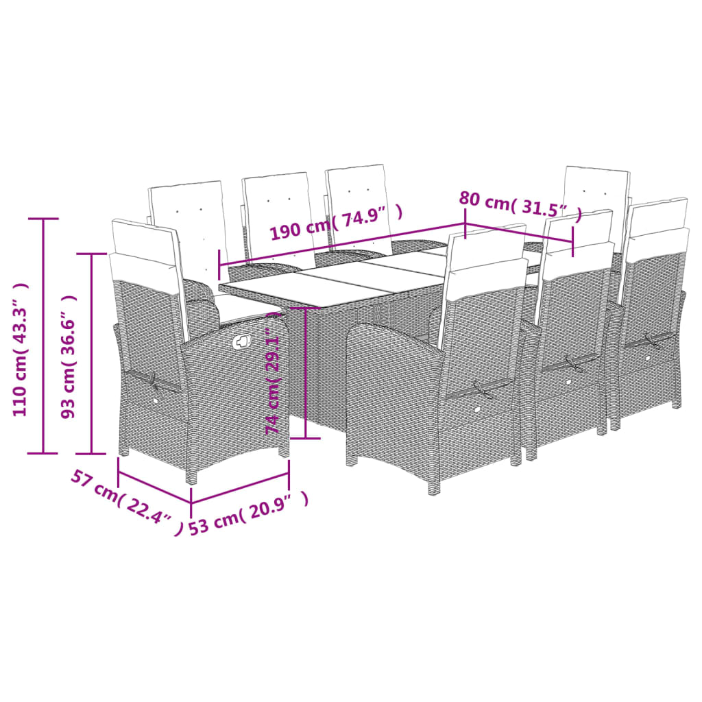 Set Mobilier De Grădină Cu Perne, 9 Piese, , Poliratan