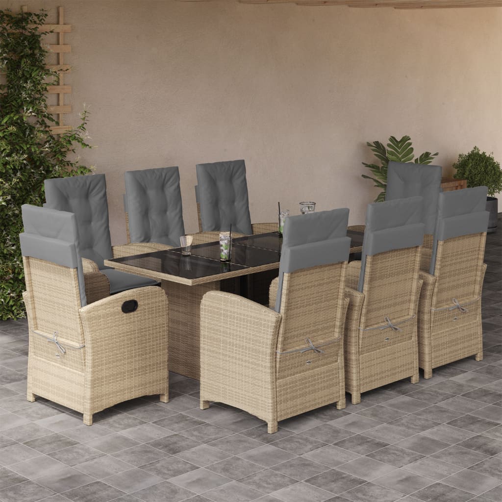 Set Mobilier De Grădină Cu Perne, 9 Piese, , Poliratan