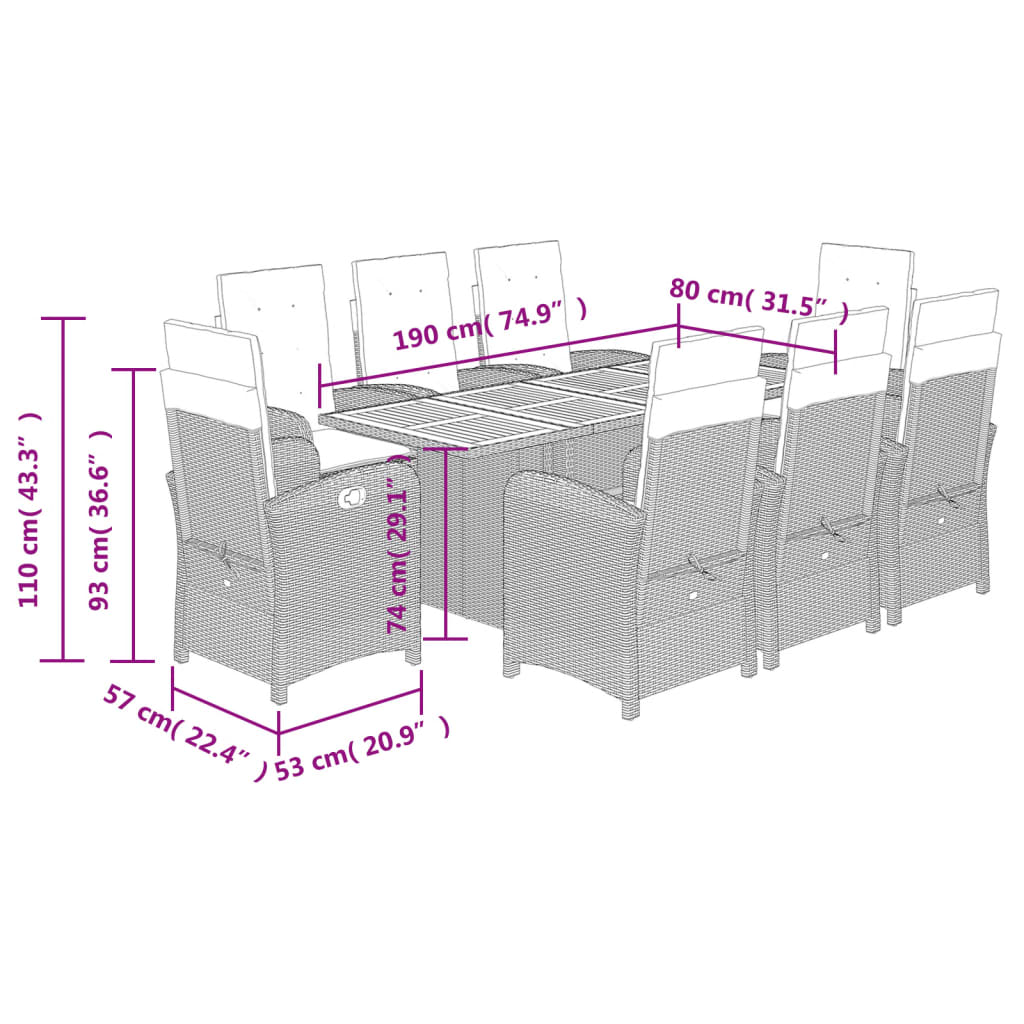 Set Mobilier De Grădină Cu Perne, 9 Piese, Negru, Poliratan