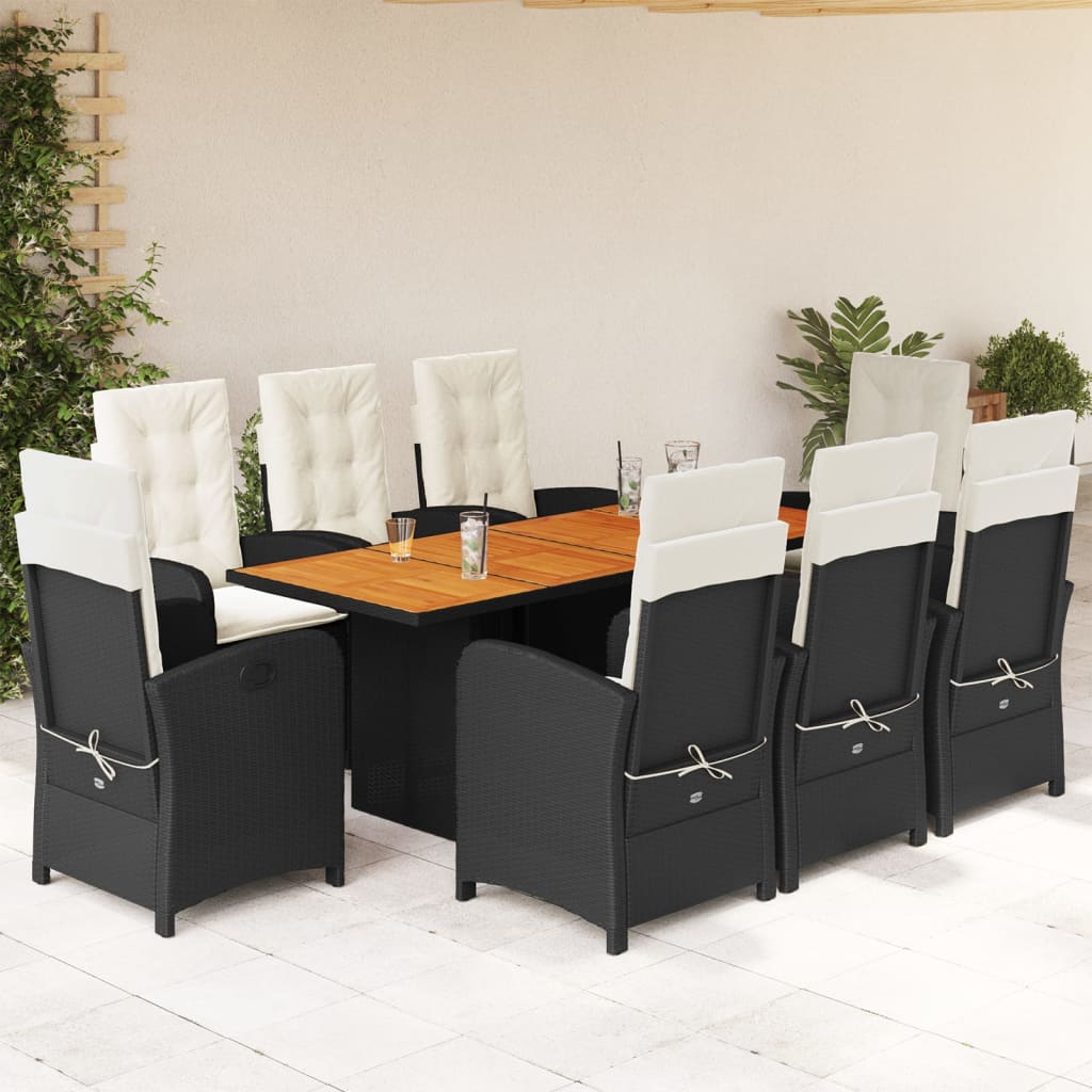 Set Mobilier De Grădină Cu Perne, 9 Piese, Negru, Poliratan