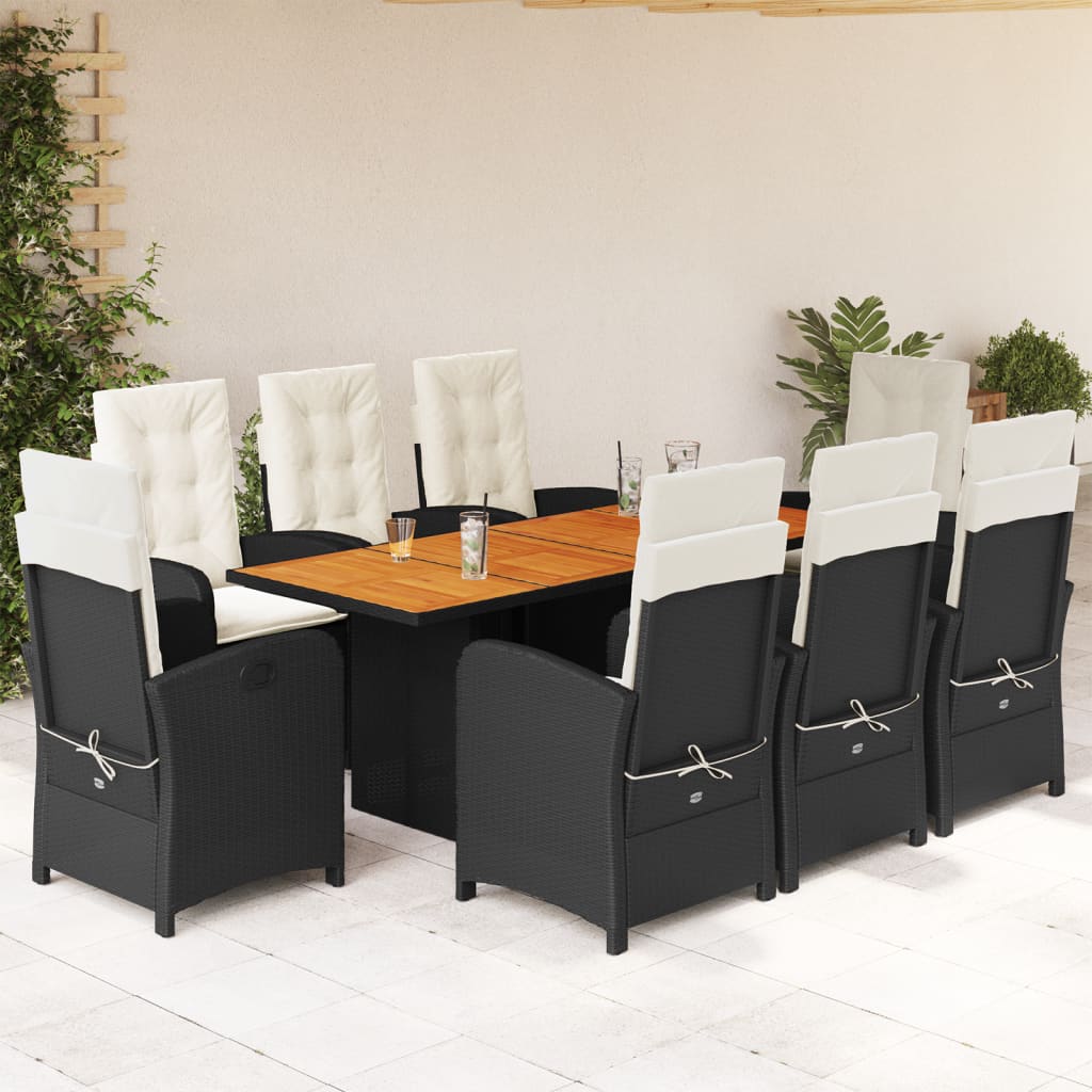 Set Mobilier De Grădină Cu Perne, 9 Piese, Negru, Poliratan