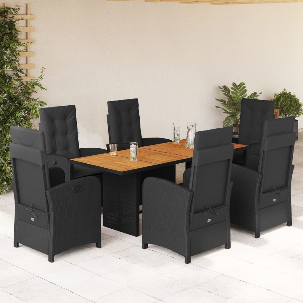 Set Mobilier De Grădină Cu Perne, 9 Piese, Negru, Poliratan