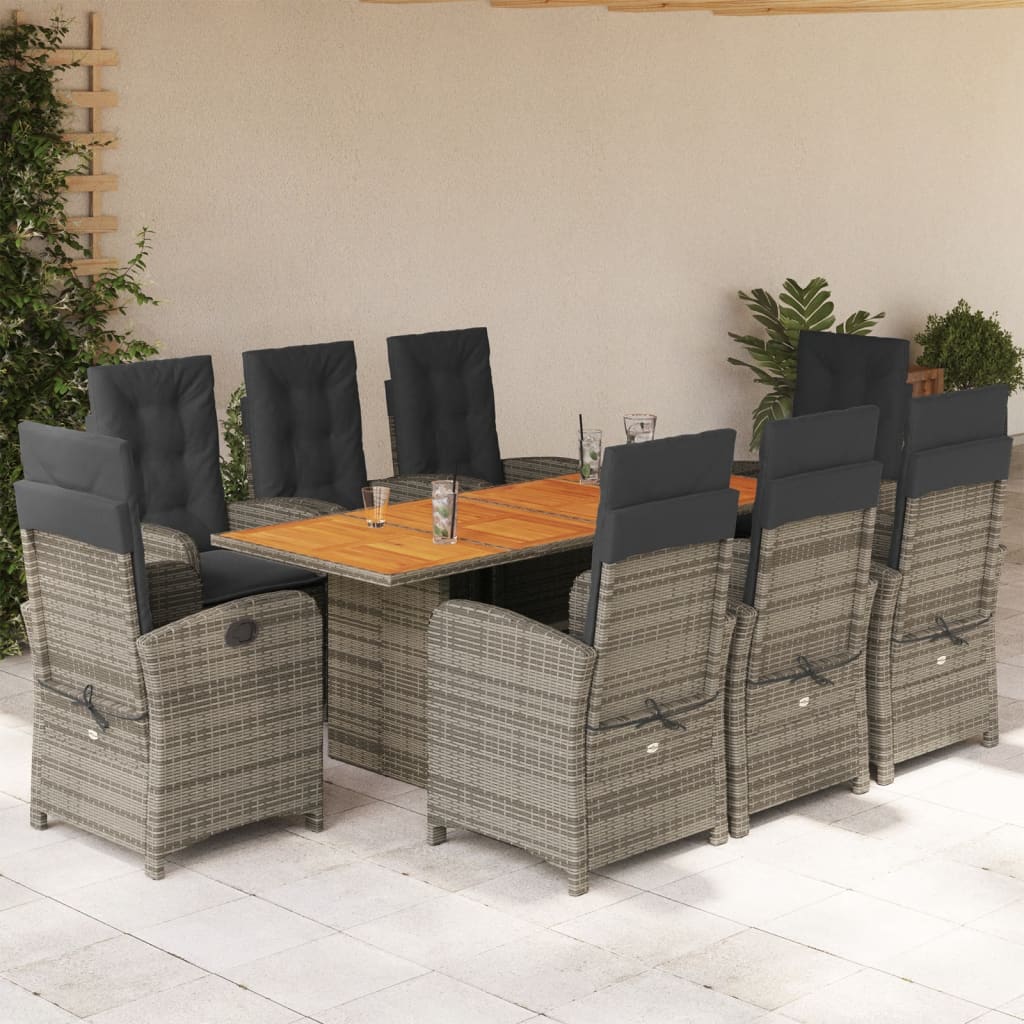 Set Mobilier De Grădină Cu Perne, 9 Piese, Negru, Poliratan